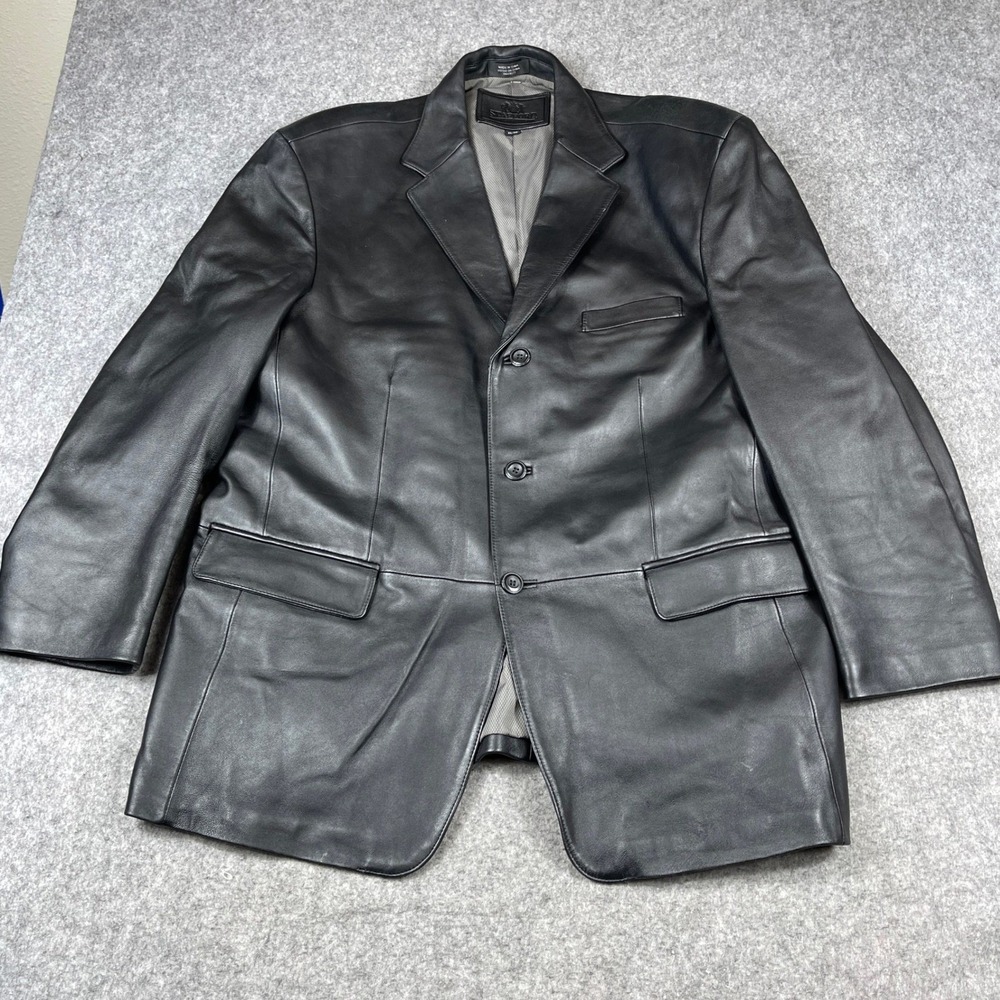 Stafford Executive Mens XL Black Genuine Leather Blazer Jacket 3 Button